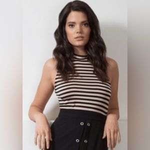 AVEC LES FILLES Mock Neck Striped Sleeveless Top M